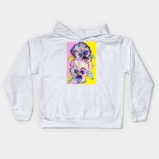 Purple Pansy Flower Watercolor Pattern Kids Hoodie